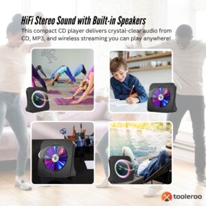 Tooleroo USB Rechargeable Desktop CD Player Speaker – Bluetooth Portable Black