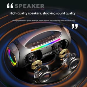 Portable Bluetooth 5.3 Speaker - 60W Powerful Sound, RGB Lights, Multiple Inputs(Red)